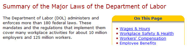 What you see at the top of the U.S. Department of Labor Laws page.