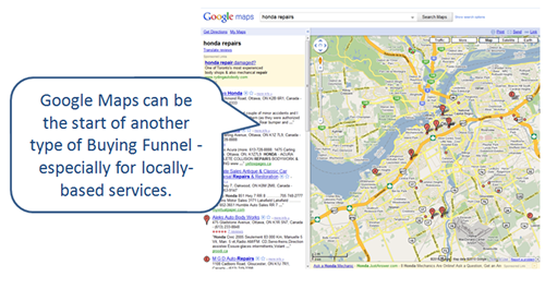 Google maps search results: start of a Buying Funnel.