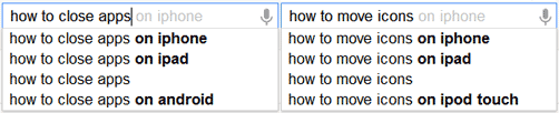 Google searches for how to close apps and move icons