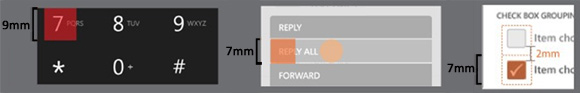 Examples of Microsoft touch target size guidelines